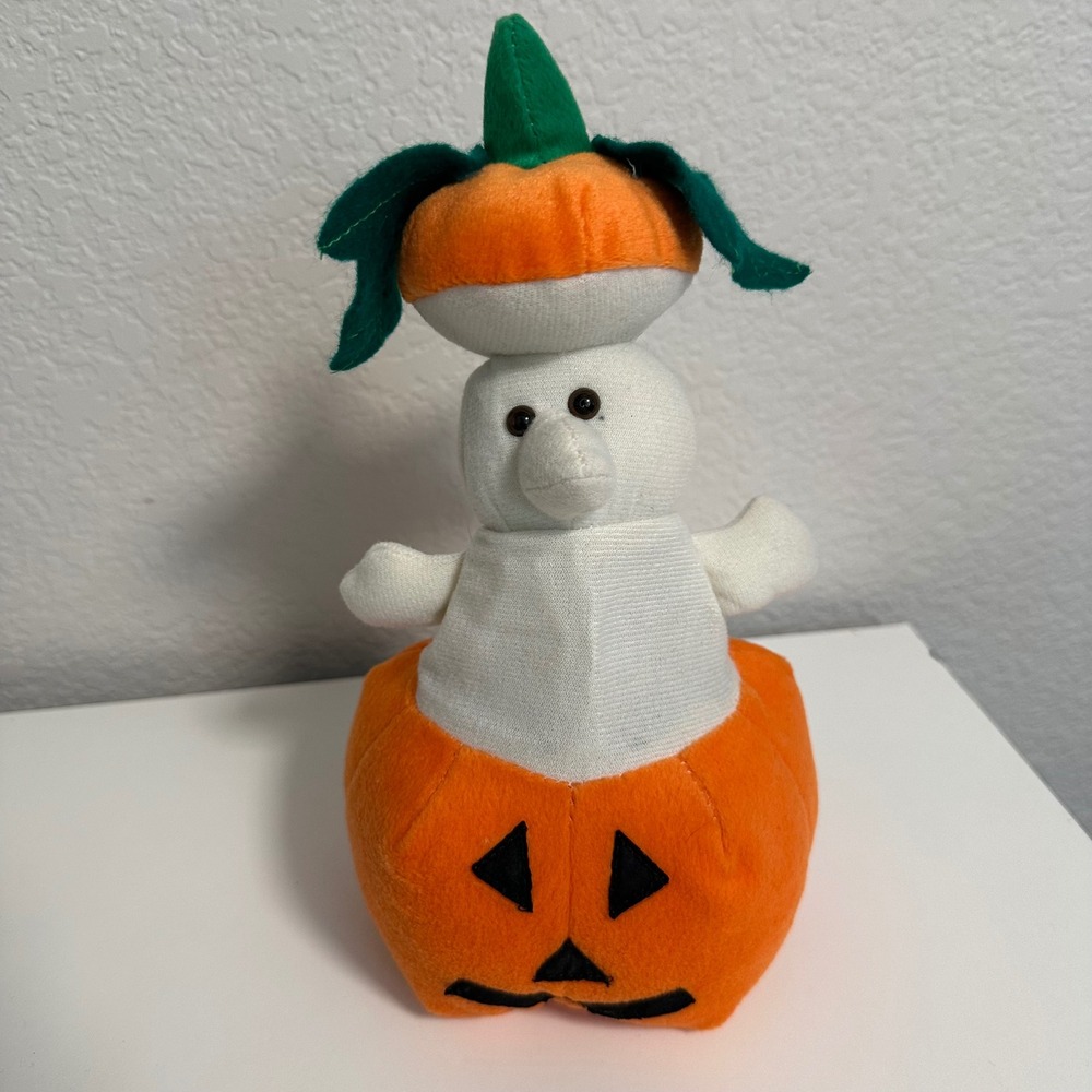 VTG Oriental Trading Halloween Ghost in Pumpkin Plush Pop Up Jack-O-Lantern Toy